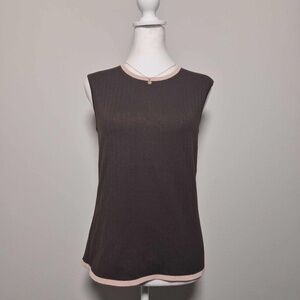 Escada Luxury Designer 100% Virgin Merino Wool Chocolate Ribbed Knit Y2K Top  S